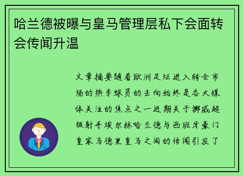 哈兰德被曝与皇马管理层私下会面转会传闻升温