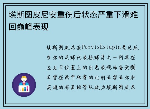 埃斯图皮尼安重伤后状态严重下滑难回巅峰表现 埃斯图皮尼安重伤后状态严重下滑难回巅峰表现