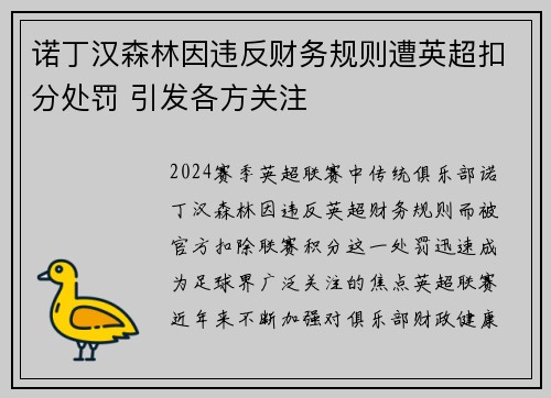 诺丁汉森林因违反财务规则遭英超扣分处罚 引发各方关注 诺丁汉森林因违反财务规则遭英超扣分处罚 引发各方关注